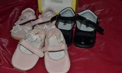One pair gymboree (ballet slipper like)
One black dress shoe
and one other sandal type shoe.