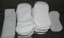 Microfiber Diaper inserts from Happy Heiny diapers. 6sm 27med-large and 23 XL. $35 for the bunch. Used Rockn'green detergent.