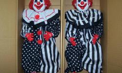 Clown dolls with ceramic head, hands & boots / quilt body, 21" tall.  ea. $35.00
 
This is a bargain, the costumes alone cost more than the $35.00 I'm asking for each doll.