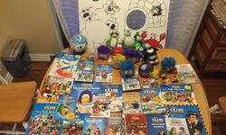 Lots of Club Penguin books, games, music, stuffies, key chains, a puzzle globe, and even a home-made poster board for Puffle Launch games. Great for parties!! Take home everything for ONLY 40.00. Great deal!!