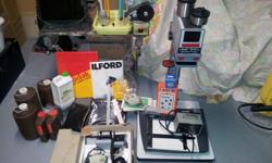 Everything you will need to have your own Black&White/color darkroom.
Durst M601 enlarger
IC enlarger timer
Schneider F2.8 50mm optical
Color converter
Color head
Safelight
Trays
Paper
Film & much more
Everything in photo