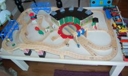 Complete Thomas Set in excellent condition, rarely used. Includes everything you see in the pictures, toybox, trains, destinations and track. Comes with "Complete Roundhouse Set" from Chapters ($500), Sodor Steamworks set ($115), and over $500 worth of