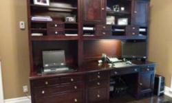 Stanley "Hudson Street" Computor Hutch and File Desk and Matching Hutch Desk.
 
For more info go to: http://www.stanleyfurniture.com/products/344807/Collection/Hudson_Street
Colour: Dark Expresso
Depth: 16.5 inches
Height: 54.25 inches
Width: 94.5 inches