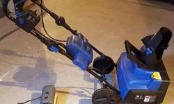 Only used 2 times - Paid $458.75
40-Volt 18-in Single-Stage Cordless Electric Snow Blower
*Lightweight design to easily clear sidewalks, driveways, and decks
*EcoSharpÂ® rechargeable lithium-ion battery provides up to 50 minutes of whisper-quiet run time