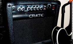 Crate GT15 Electric Guitar Amplifier
Condition:  LIKE NEW IN BOX
8" Speaker
15 Watts RMS
FlexWave Evolution 5 Preamp
Distortion and Reverb  Built in
Two Channels
RCA/CD Inputs
Headphone Jack
External Speaker Jack
Lighted Power Switch
13" x 13.5" x 8.25"