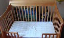 3 in 1 solid wood crib, crib mattress, numerous comforter and sheet sets (mostly boy themed) and baby monitor. Smoke and pet free home. Crib hardware and original instruction manual included. Paid 400 for crib. Unable to deliver.