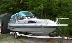 Marvac brand (made in Quebec) 19'-4" cuddy cabin cruiser with V berth, 8'-6" beam. Single axle trailer, 4.3 ltr. OMC Cobra engine and outdrive, Outdrive rebuilt, refinished interior, ice box, radio, GPS / fishfinder available (not included in price),