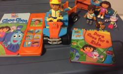 Includes two sets: diego on a truck with cumpus. 4 characters boots, dora, diego and the cat. Dora goes for a rode book, and the Dora Choo Choo sound book. $20.
Sesame Street wagon, trailer, bus and bike with two characters. $10.
View my other listings...