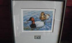 DUCKS UNLIMITED PRINT 
"CANVAS BACKS IN SPRING" BY J.F. LANSDOWNE (1986)
FRAMED PRINT AND STAMP
(FRAME HAS A FEW MINOR NICKS, PRINT IN EXCELLENT CONDITION)
J.F.LANSDOWNE SIGNED AND FRAMED PRINT, ASSORTED DUCKS IN PICTURE, COMES WITH STAMP THAT WAS
