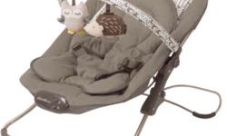 Perfect condition baby bouncer chair. Soft material, plays music with volume options or vibrates. Easy fold for quick storage and/or travel. Machine washable cover, dryer safe. Cute woods theme. Our baby has outgrown it and it's well missed! Bought in