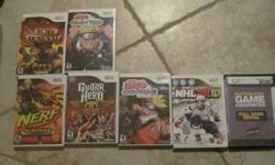I'm selling 7 wii games for $65.00 or $10.00 each.The title of the games are: Nerf N-Strike, NHL 2K10, Naruto Clash of Ninja Revolution, Guitar Hero Aerosmith (without the guitar), Looney Tunes Acme Arsenal, Destroy All Humans Big Willy Unleashed (in a