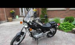 This is an older bike, a Yamaha Virago 250 with low km. Would make a good starter bike. Even though it's low cc's it's a decent size and is too front heavy for me. Plus I can't afford it right now. Small and older means cheap insurance! Runs nice,