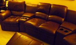 We are down sizing and this lounge must go. It seats four, two recliners and is sectional for variety and to fit any room shape. Also makes moving and transport easy even into basement. please view the pictures, although a couple are a little dark the