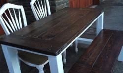 Hi there, I make rustic style tables that match many types of rustic/farmhouse decor. The table is made from all new material that I distress to give it a great look. It's very well built out of strong material like 4x4 legs for a bold look. Every table