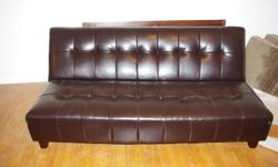 Faux brown leather Futon
In Good condition
Came from Sears. Org Price. $599.
Solid construction in tufted high quality faux brown leather.
Space saver as extra bed
This stylish sofa easily converts from sofa to bed in 2 easy kliks.
High quality faux brown