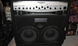 Fender 400 watt bass amp  with 2 10 inch drivers and horn.. comes with korg rack mounted tuner, and eq foot peddle.  could use new carpet covering. (thanks to my exs cat) been told about 150 to recarpet.. have manuel.  please checkout my other posting..