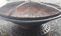 Good used fire pit. Tile detail around base. Lid. Some rust but still a great piece for any yard!