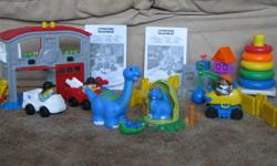 Fisher Price Little People
 
Resuce Station (Ambulance and Firetruck)       $8.00
Demolition                                                        $6.00
Mamma and baby dinosaur                               $2.00
Rock-a-stack