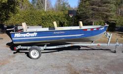 $4,500 or best offer - 14 foot Aluminium Mirrocraft fishing boat with 20hp Mercury motor (4 strokes), and Minn Kota electric motor, with trailer - 3 new seats - lights - protection tarp, spare tire, gaz tank, no leaks, wide and deep.
