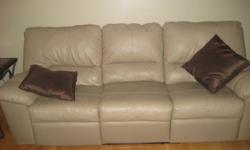 For sale leather reclining couch and love seat, both seats in love seat recline, both end seats on couch recline, like new, no marks, scratches or rips