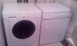 Frigidaire FRONT LOAD Washer and Kenmore Front Load Dryer .. sold as pair ... can be seen .. clean .. working .. still in use ..not being used in renovation ... both measure 27 inches side to side each .. but should be stackable with proper kit.. delivery