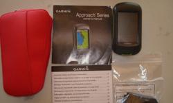 Garmin Approach G-3 golf gps . Touchscreen with preloaded golf courses. Shows distance to bunkers , water , dog legs , green front-back-center. uses alkaline AA battery's , no subscription required. Keep score,measure shot distance. Like new condition and