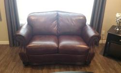 Leather love seat 900.00$. Leather sofa 950.00$. Excellent condition, look like new.2 years old Sofa is 89WX40HX41D. Love Seat is 67WX40HX41D. Asking 1850$ for both it can be sold separately.
