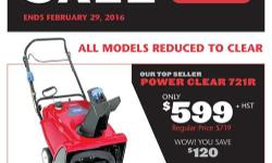 Are you tired of shoveling snow? B&T has the solution: a Giant Toro Snowblower Sale! You can get an outstanding blower at a great price. All our models are on sale, but only until February 29th, while quantities last. We're taking $120 off our best
