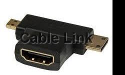 Gold Plated HDMI Female to Mini Micro HDMI Male V1.4 2 in 1 Adapter
-Brand new high quality.
-Gold Plated
-Compact size, easy to carry.
-Gold plated connectors.
-Connector 1: Micro HDMI male connector.
-Connector 2: Mini HDMI male connector.
-Connector 3: