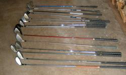 All have Graphite Handles. 27 clubs in total. all clubs are right handed
Woods......3 # 3's 19 & 15 degrees & brands
3 # 4's various degrees & brands
5 # 5's various degrees & brands
#4 Iron Idea Hybrid
#1 10.2 Titanium Matrix
Driver 10.5 Cobra
!4 pieces