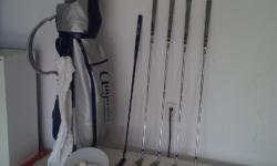 golf set for sale including, golf bag, putter, 3,5,6,7 irons, divit and cleaning tool, towel and 25 golf balls