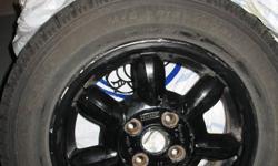 I have a set of Goodyear winter tires on alloy wheels. Tires has 85% tread left. Size is 195/60/14. Hub size is 54.1mm. Wheels are from a Mazda Miata (94).
You can check if it fits your car here: http://lugpattern.net/
Here is what I know it fits on: