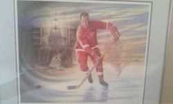 GORDIE HOWE "MR HOCKEY" PRINT BY WORLD FAMOUS ARTIST JAMES LUMBERS SIGNED LIMITED ADDITION (not signed by player) Gordie Howe #491/9999 PROFESSIONALLY FRAMED AND IN EXCELLENT CONDITION.
