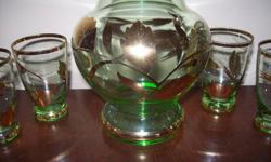 Lovely green glass liquour decanter and 6 matching glasses with gold leaf design.
 
Wonderful condition. Nice Christmas gift.
 
Please phone number under Poster Contact Information if interested.