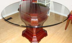 Table base dimensions are 29.125"H x 22"DIAM
Antique Mahogany finish.
Round glass is 54 inches
Ogee edge
1/2" thick (very heavy)
Purchased from Bombay