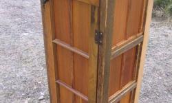 ***SOLD***. Thank you Kijiji
Cedar and pine Jelly Cabinet... or ... whatever you want to put in it or on it.
Entirely recycled, up-cycled, re-purposed etc etc..The door, was a basement window.
The frame boards were once studs in a hay shed. The top is a