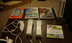 Nintendo Wii for sale hardly used. $150.00 for console or $200.00 for console and games. Comes with:
-Nintendo Wii system
-2 remotes
-2 nunchucks
-Wii Sports
-New Super Mario Bros
-Super Mario Galaxy 2
-Metroid Prime 3