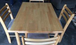 Solid hardwood table (maple?) and 4 chairs. Good condition.