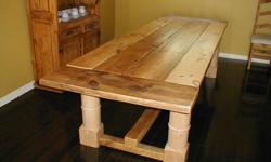 .
Custom made harvest tables, cabinets, benches, coffee tables, and beds.
Furniture made of reclaimed wood over 100 years old.
Completion time is 2 weeks from time of order or take home something from our show room.
Your choice of stain colour and
