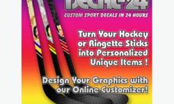 Dress up your hockey or ringette sticks with unique personalized wrap around graphics decals. Custom design in custom size. We ship the ordered decals in 24/48 hours.
We've created an online application for you to design your own decals/stickers. Pick