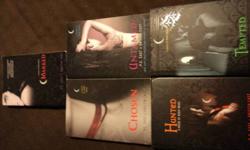 I have books 1,2,4,5 and 6 of the house of night books, 1,2 and 4 are paper back and 5 and 6 are hard cover. They are in fairly good condition and I'm looking for $25.00 for all OBO!!!