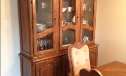 French Provincial Style, Hutch & Buffet, Table, 2 captain chairs, 4 dining
chairs, 2 table extensions to accommodate 10 to 12 people,
quality construction throughout asking $1,250.00
