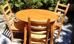 Made out of real wood, not particle board, nice and light modern style Ikea round table with three chairs. Perfect for a breakfast nook or small kitchen. Bottom of all feet are already felted so as not to scratch any wood floors. Nothing wrong with it, we