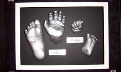 My Little Impressions specializes in making a memory that will last a lifetime so you can remember how small your child was.
This process is accomplished by making a replica of your child?s unique hand and footprints. These precious statues are then