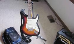 Gently used Jay Turser sunburst stratocaster, Marshall Mg Series 10CD amp, Cloth case, Ultra guitar stand and a Kyser Capo.E-mail for inquiries. Cash only please.Can be bought together or separately.NEEDS TO BE SOLD ASAP!PLEASE CALL FOR OFFER!