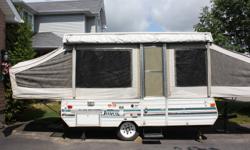 This camper has everything you need indoor outdoor stove , furnace ,fridge ,awning,queen size bed , double bed plus kitchen table folds down into double bed outdoor table slides onto outside of trailer ,battery hook up, fuse pannel, everything works minor
