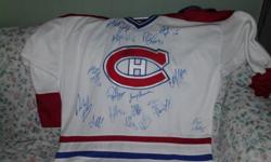 SELLING A HOME TEAM SIGNED MONTREAL JERSEY. THERE ARE 17 PLAYER'S AND 1 COACH SIGNED ON THE JERSEY THIS IS A 2004 SIGNED JERSEY  IT COME'S WITH A TEAM SIGNED CARD THAT GO'S WITH THE JERSEY  YOU CAN CALL ME AT 705 822-0551   DEC 9TH STILL HAVE THE JERSEY