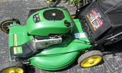 22" wide cut, 4 years old. Sharp blade, tune up completed. Self propelled - no pushing required. Rear bag - mulching - or side discharge options. 190 cc Briggs and Stratton 700 series engine. Delivery available. Large and powerful lawnmower that has see