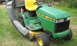 John Deere LX172 tractor lawnmower
14 hp industrial engine
New tires
New drive belt
2 bagging system
Good heavy duty machine
Will handle large areas