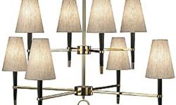Designer chandelier retails for $795 US
Brand new...too big for our room =(
Ebony with polished nickel finish and linen shades
8 light two-tier chandelier